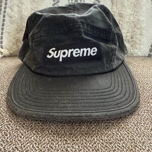 Supreme Black washed denim 5-Panel Camp Hat
